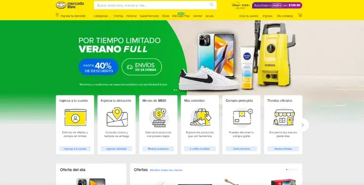 Página de MercadoLibre para vender en línea